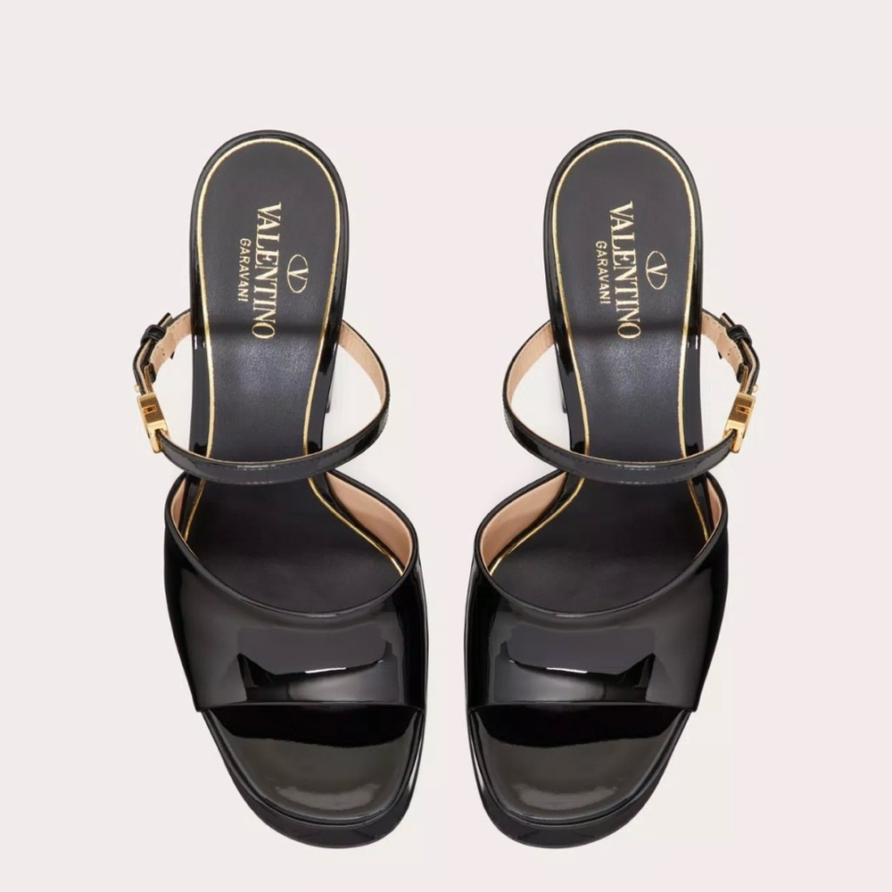 VALENTINO GARAVANI TAN-GO PLATFORM PATENT LEATHER SLIDE 155MM